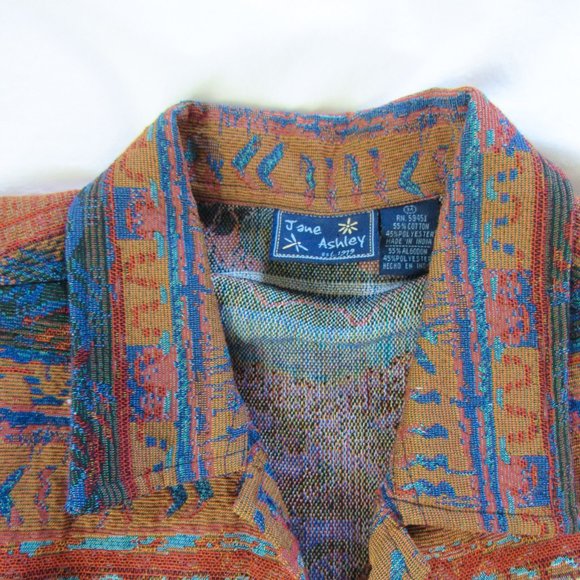 SOLFD🖤VINTAGE Western Tapestry Textile Jacket Woven Lightweight Cotton Button - Picture 6 of 9